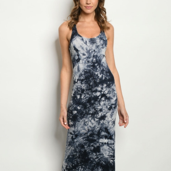 NAVY/WHITE TANK TOP RACERBACK TIE DYE MAXI DRESS - Picture 4 of 4
